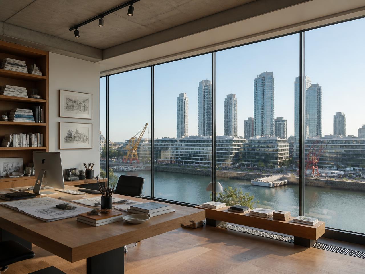 Oficina del estudio con vista al puerto
